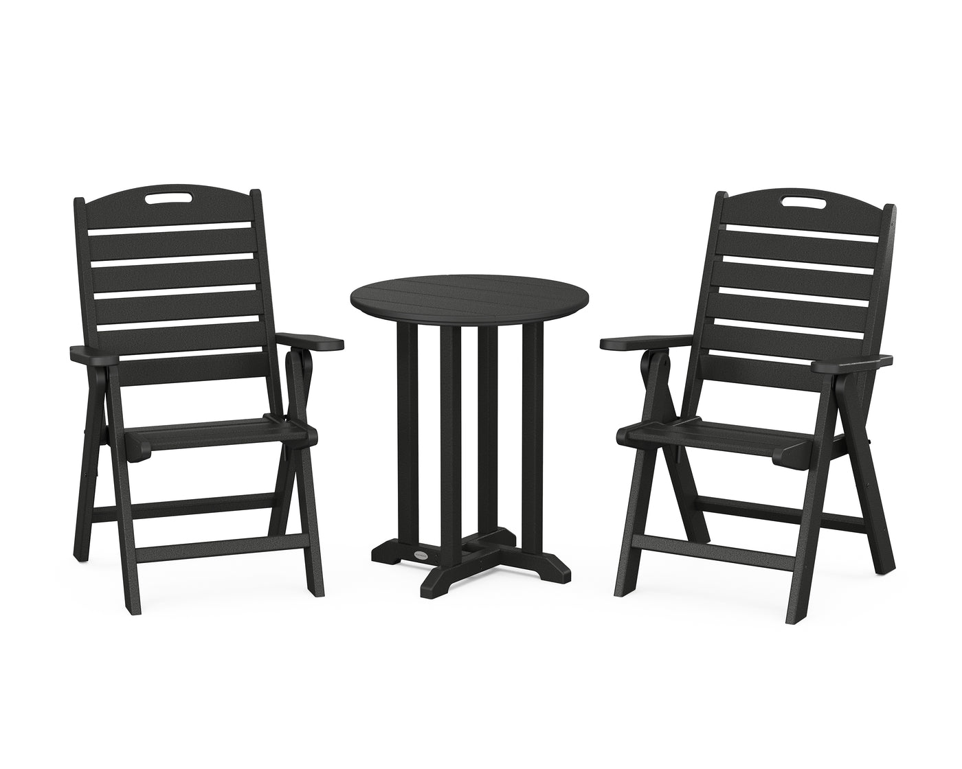 Nautical Folding Highback Chair 3-Piece Round Bistro Dining Set