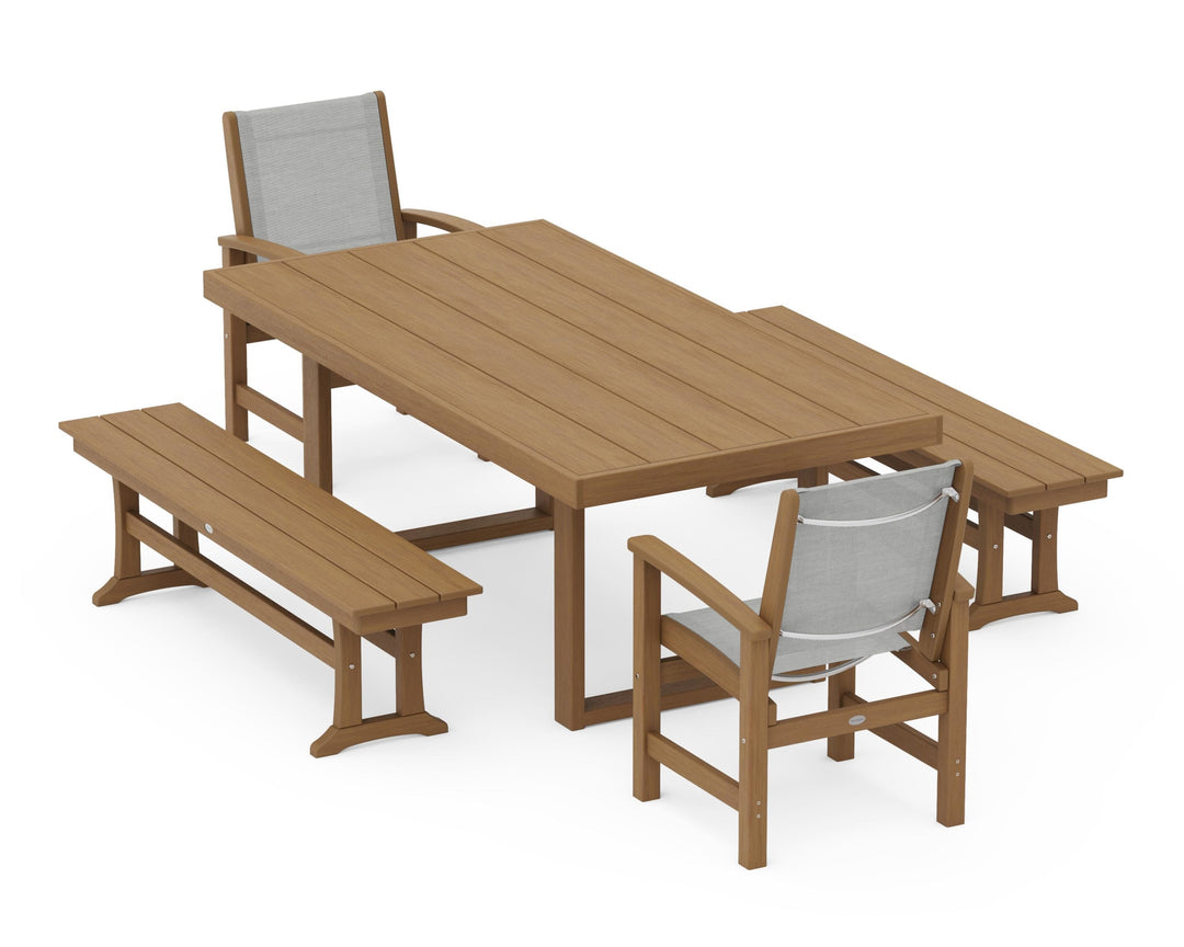 POLYWOOD® Coastal 5-Piece Dining Set with Trestle Legs