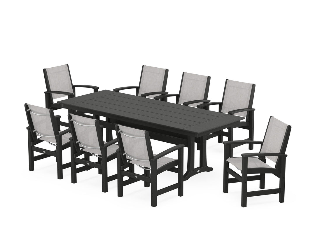 POLYWOOD® Coastal 9-Piece Farmhouse Dining Set with Trestle Legs