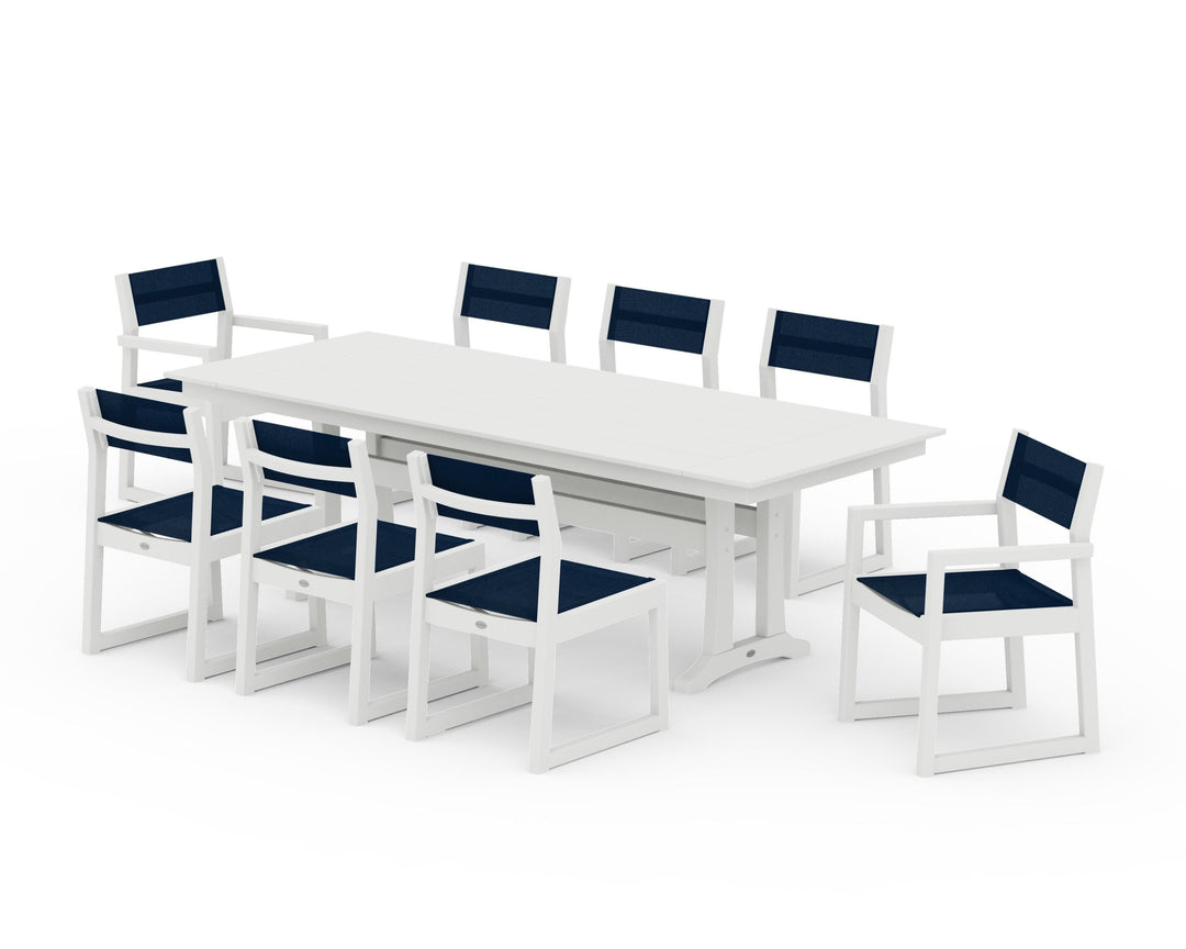 POLYWOOD® EDGE Sling 9-Piece Farmhouse Trestle Dining Set