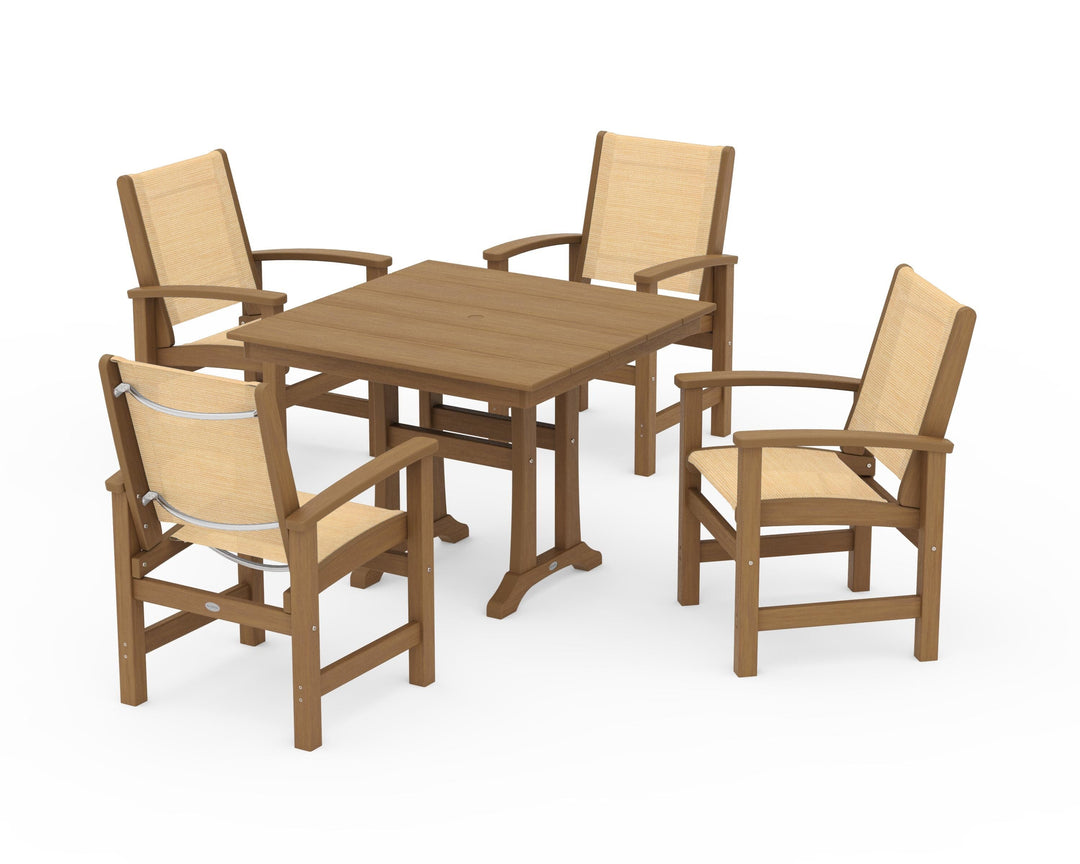 POLYWOOD® Coastal 5-Piece Farmhouse Dining Set With Trestle Legs