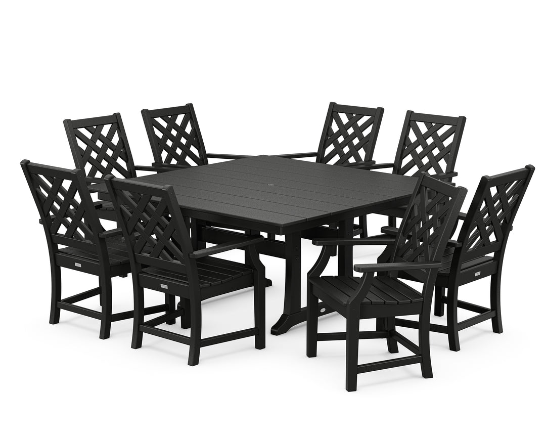 Country Living Wovendale 9-Piece Square Farmhouse Dining Set with Trestle Legs