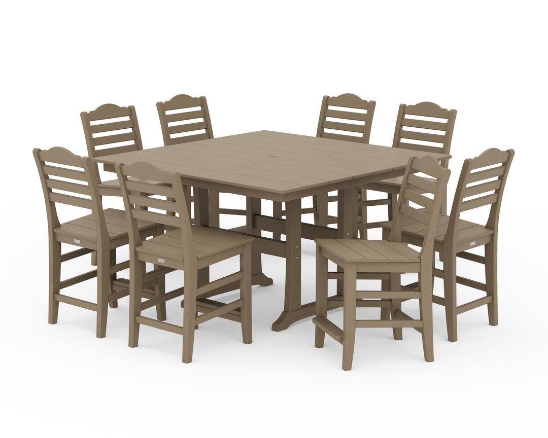 Draper James™ by  POLYWOOD® Savannah Side Chair 9-Piece Square Farmhouse Counter Set with Trestle Legs