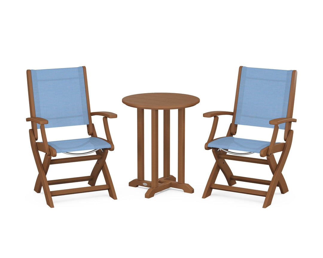 POLYWOOD® Coastal Folding 3-Piece Round Bistro Dining Set