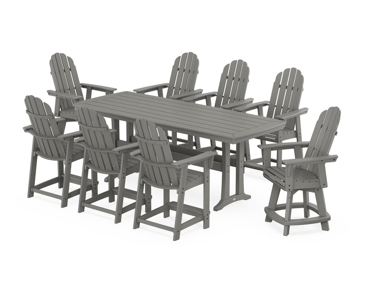 POLYWOOD® Vineyard Curveback Adirondack Swivel 9-Piece Counter Set with Trestle Legs