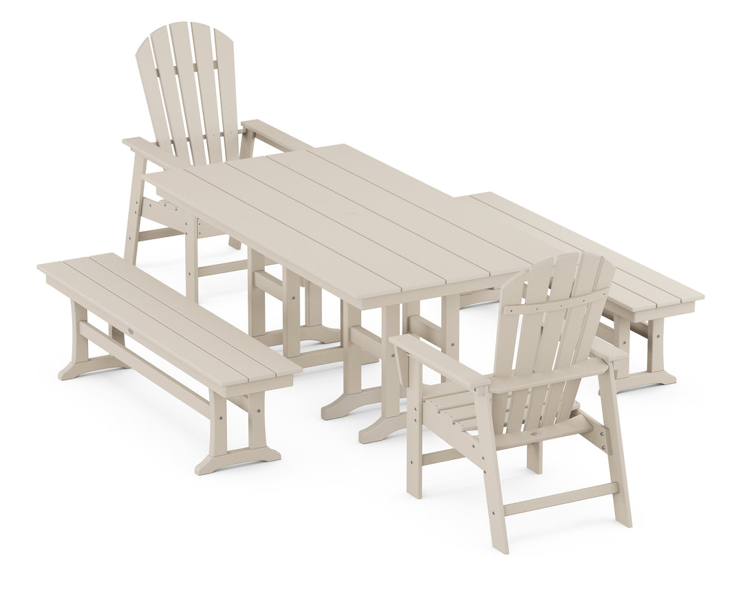 POLYWOOD® South Beach 5-Piece Farmhouse Dining Set with Benches