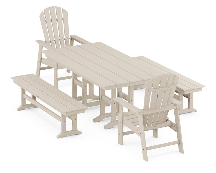 POLYWOOD® South Beach 5-Piece Farmhouse Dining Set with Benches