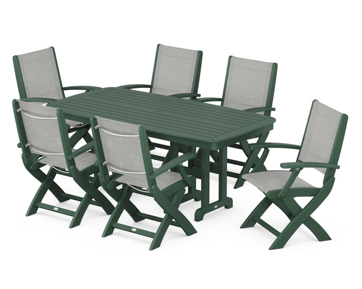 POLYWOOD® Coastal Folding Arm Chair 7-Piece Dining Set