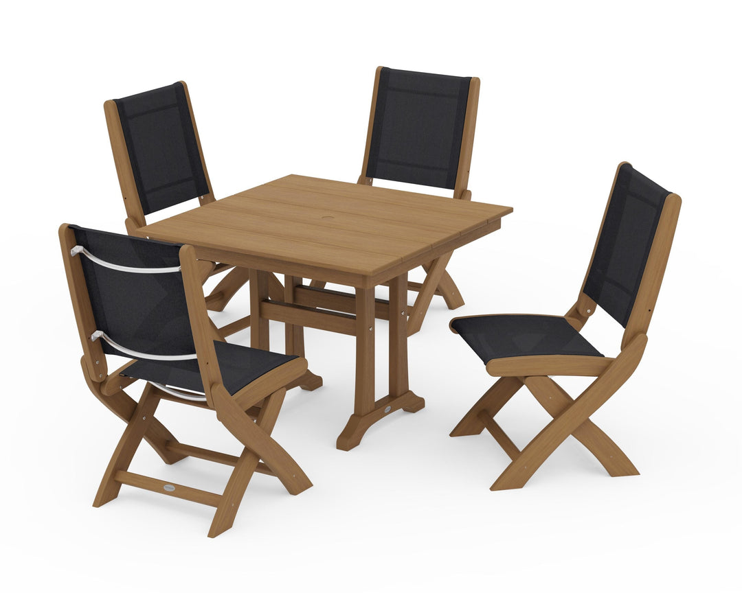 POLYWOOD® Coastal Folding Side Chair 5-Piece Farmhouse Dining Set With Trestle Legs