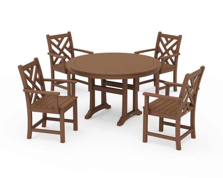 POLYWOOD® Chippendale 5-Piece Nautical Trestle Dining Arm Chair Set