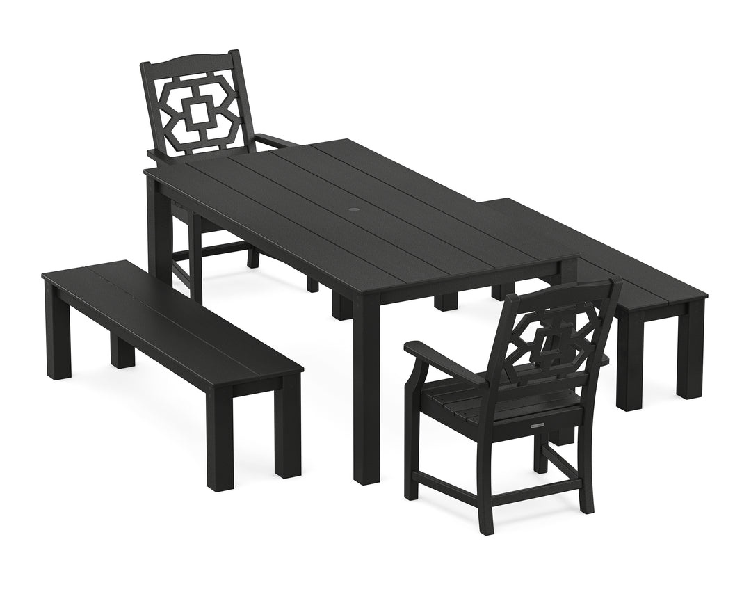 Martha Stewart by POLYWOOD® Chinoiserie 5-Piece Parsons Dining Set with Benches