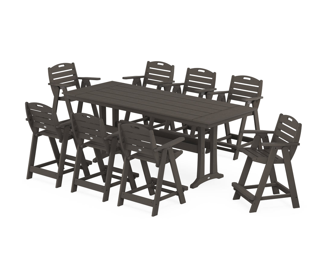 POLYWOOD® Nautical 9-Piece Farmhouse Counter Set with Trestle Legs
