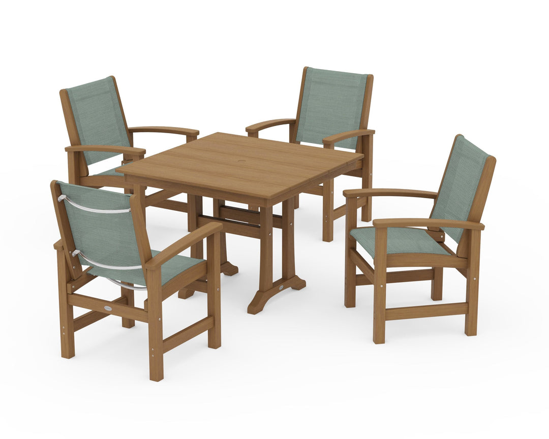 POLYWOOD® Coastal 5-Piece Farmhouse Dining Set With Trestle Legs