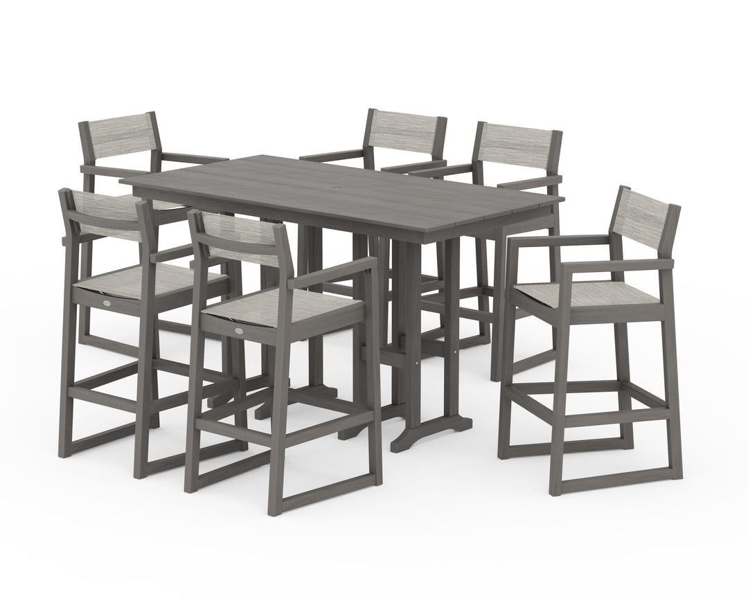 POLYWOOD® EDGE Sling Arm Chair 7-Piece Farmhouse Bar Set