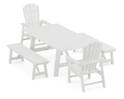 South Beach 5-Piece Rustic Farmhouse Dining Set With Benches