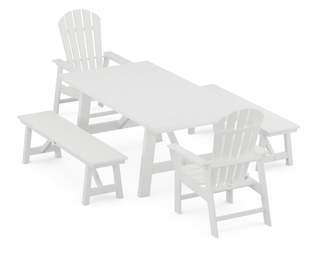 POLYWOOD® South Beach 5-Piece Rustic Farmhouse Dining Set With Benches