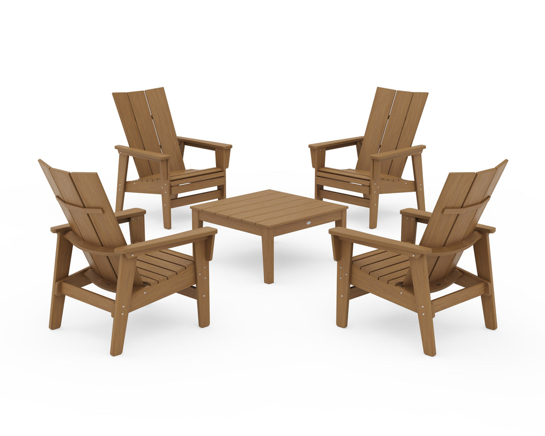 POLYWOOD® 5-Piece Modern Grand Upright Adirondack Chair Conversation Group