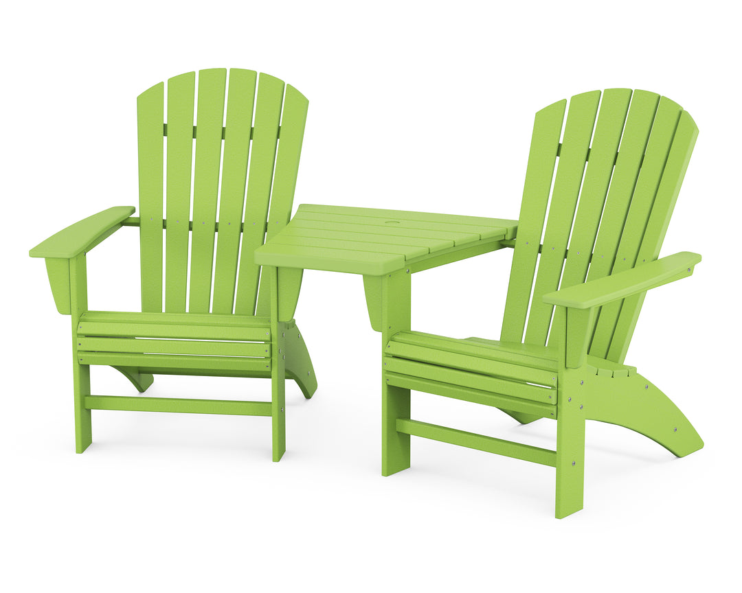 POLYWOOD® Nautical 3-Piece Curveback Adirondack Set with Angled Connecting Table