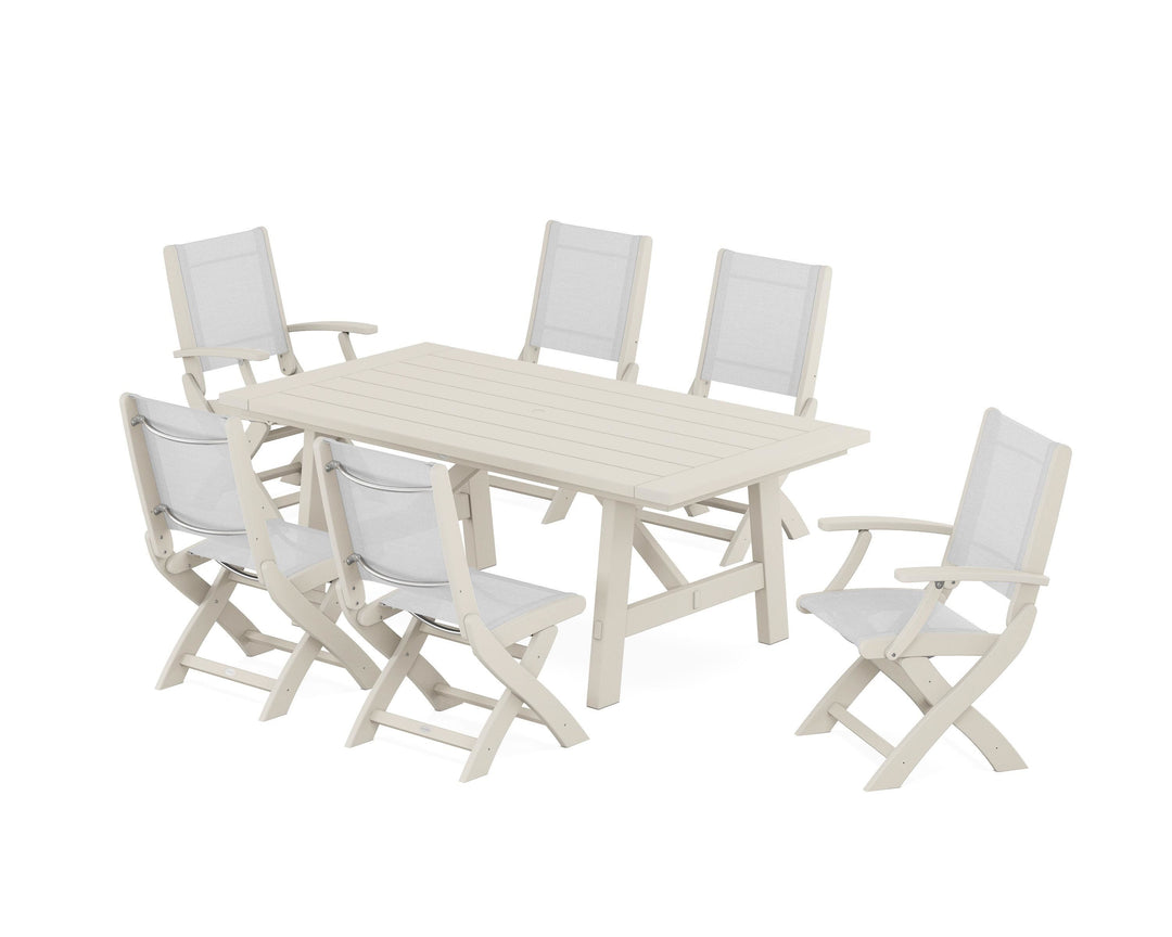 POLYWOOD® Coastal Folding Chair 7-Piece Rustic Farmhouse Dining Set