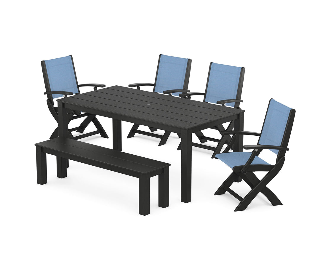 POLYWOOD® Coastal Folding Chair 6-Piece Parsons Dining Set with Bench