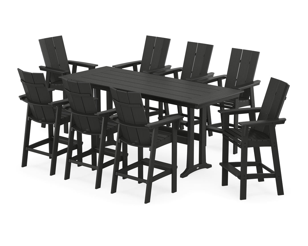 POLYWOOD® Modern Curveback Adirondack 9-Piece Farmhouse Bar Set with Trestle Legs