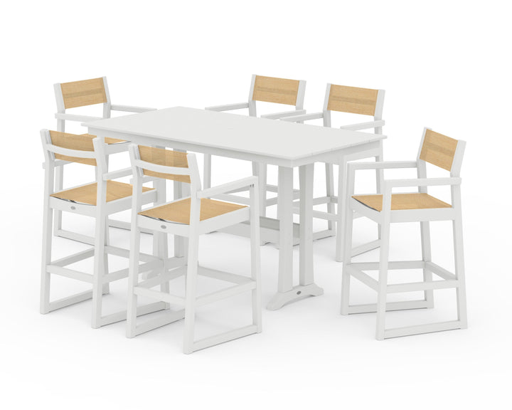 POLYWOOD® EDGE Sling Arm Chair 7-Piece Farmhouse Bar Set with Trestle Legs