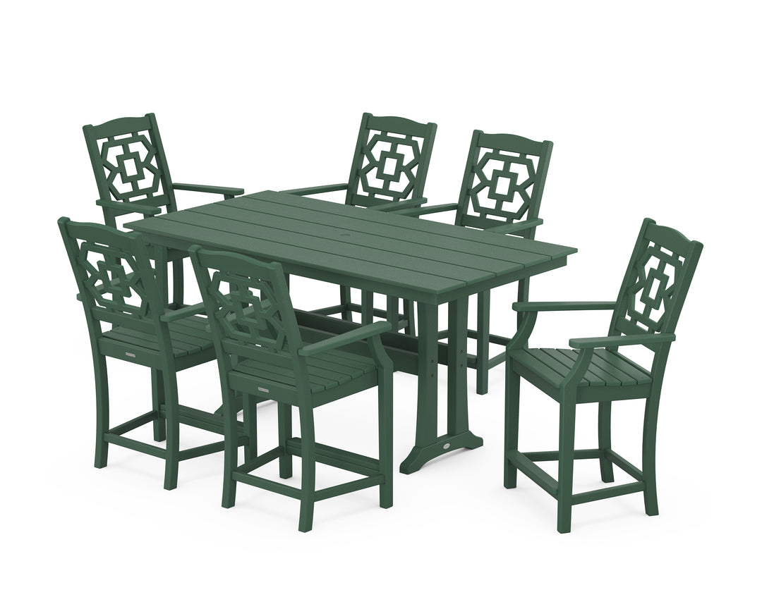 Martha Stewart by POLYWOOD® Chinoiserie Arm Chair 7-Piece Farmhouse Counter Set with Trestle Legs