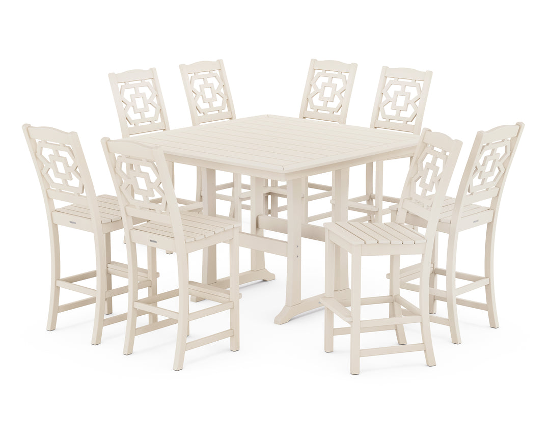 Martha Stewart by POLYWOOD® Chinoiserie 9-Piece Square Side Chair Bar Set with Trestle Legs