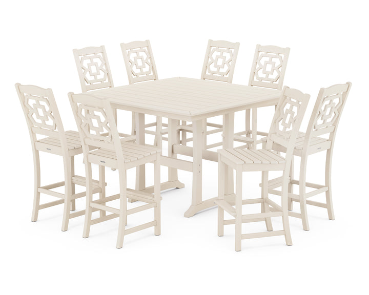 Martha Stewart by POLYWOOD® Chinoiserie 9-Piece Square Side Chair Bar Set with Trestle Legs