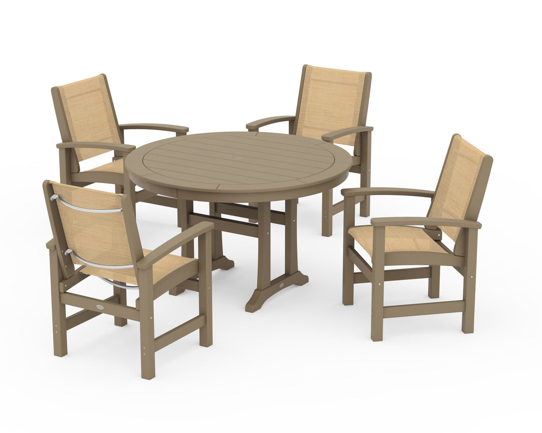 POLYWOOD® Coastal 5-Piece Round Dining Set with Trestle Legs