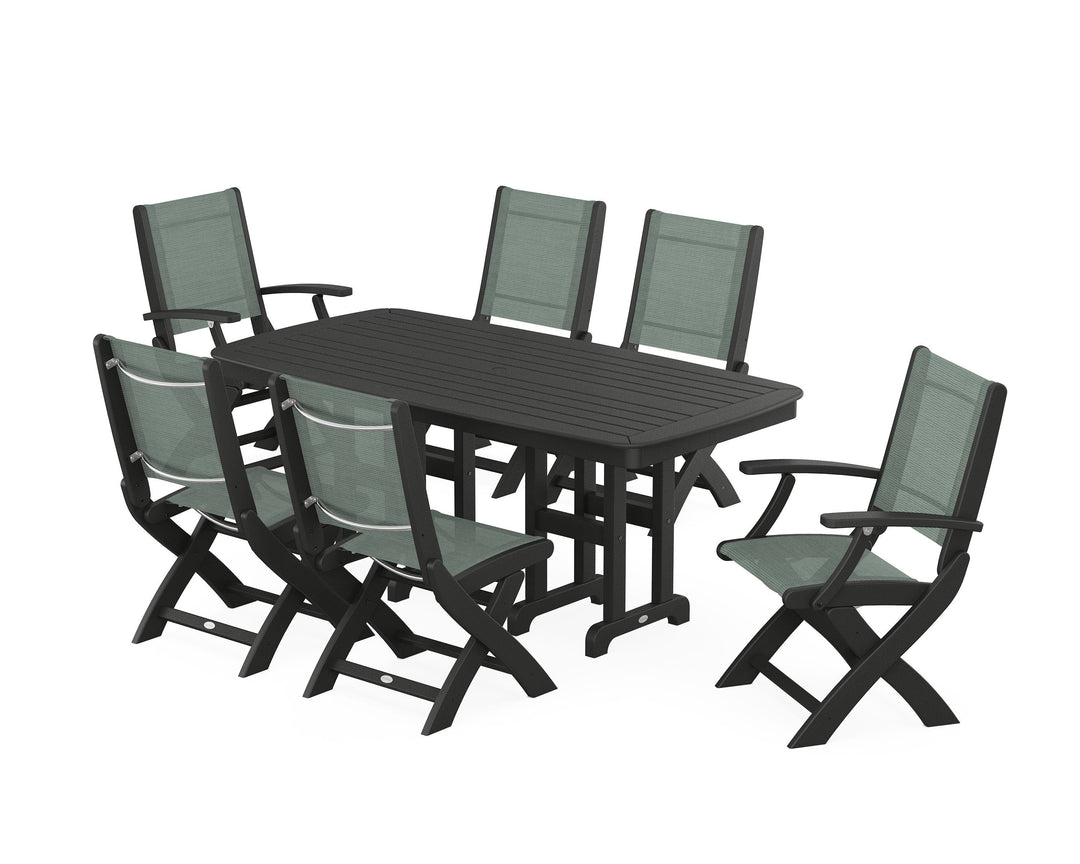 POLYWOOD® Coastal Folding Chair 7-Piece Dining Set