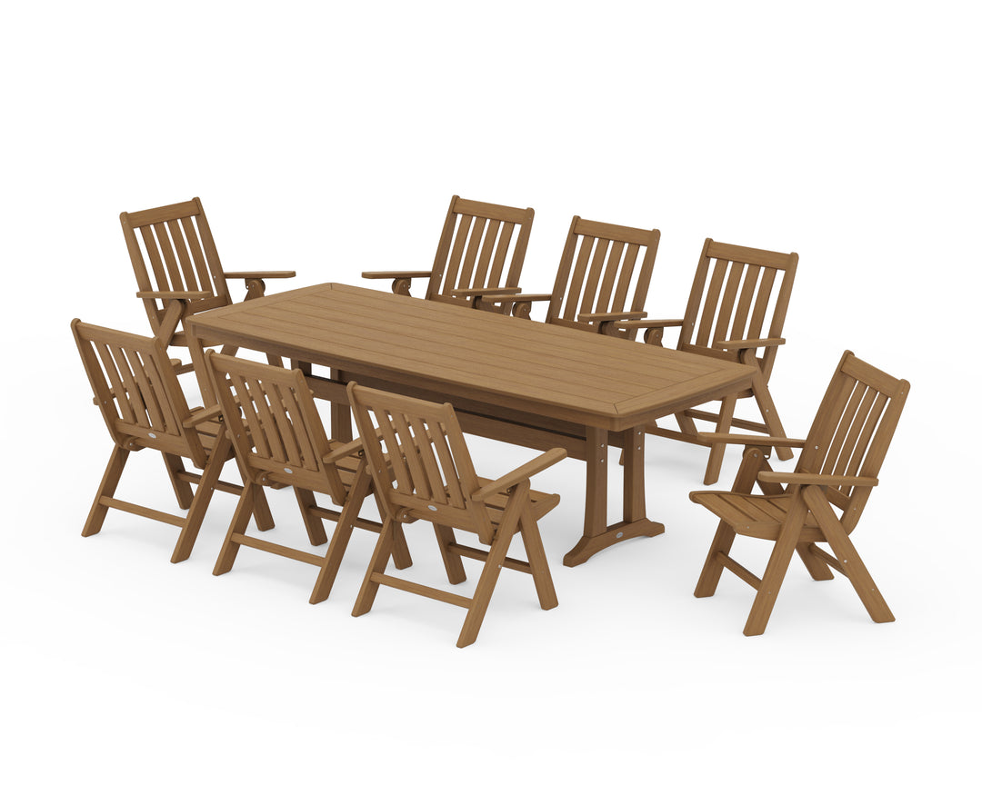 POLYWOOD® Vineyard Folding 9-Piece Dining Set with Trestle Legs