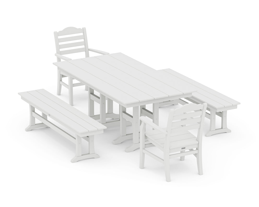 POLYWOOD® Savannah 5-Piece Farmhouse Dining Set with Benches