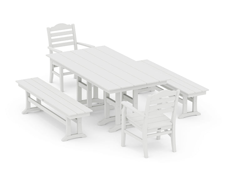 POLYWOOD® Savannah 5-Piece Farmhouse Dining Set with Benches