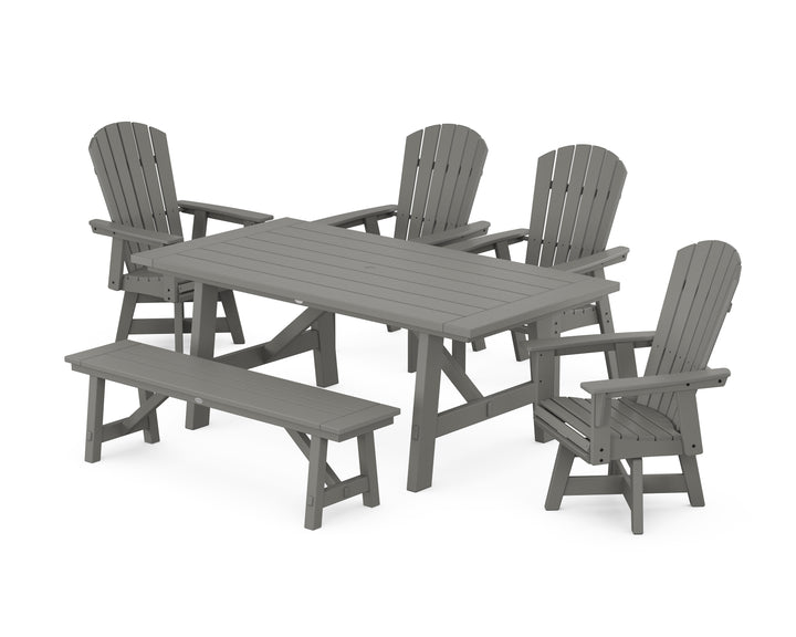 POLYWOOD® Nautical Adirondack Swivel 6-Piece Rustic Farmhouse Dining Set With Trestle Legs