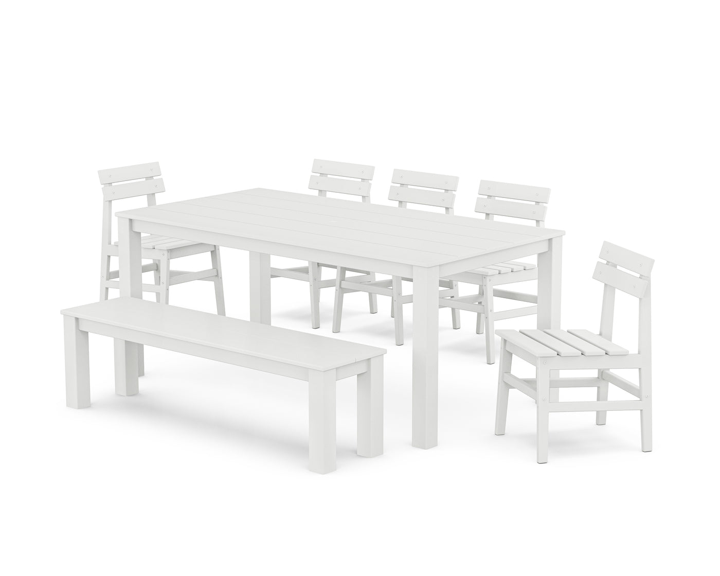 Modern Studio Plaza Chair 7-Piece Parsons Dining Set with Bench