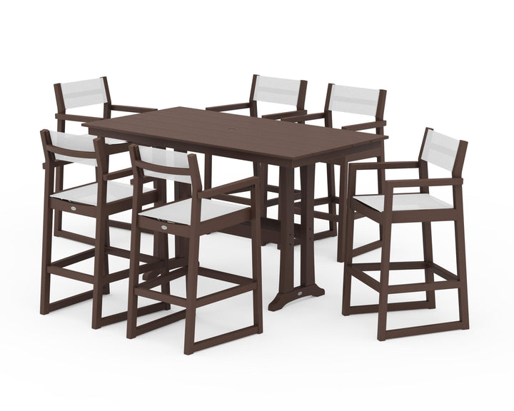 POLYWOOD® EDGE Sling Arm Chair 7-Piece Farmhouse Bar Set with Trestle Legs