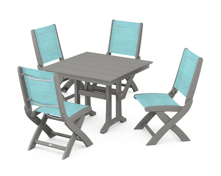POLYWOOD® Coastal Folding Side Chair 5-Piece Farmhouse Dining Set With Trestle Legs