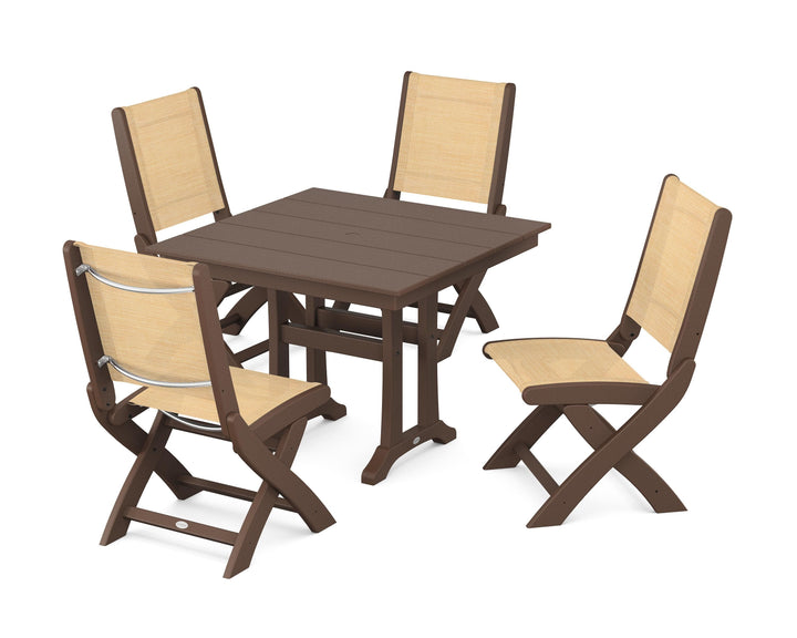POLYWOOD® Coastal Folding Side Chair 5-Piece Farmhouse Dining Set With Trestle Legs