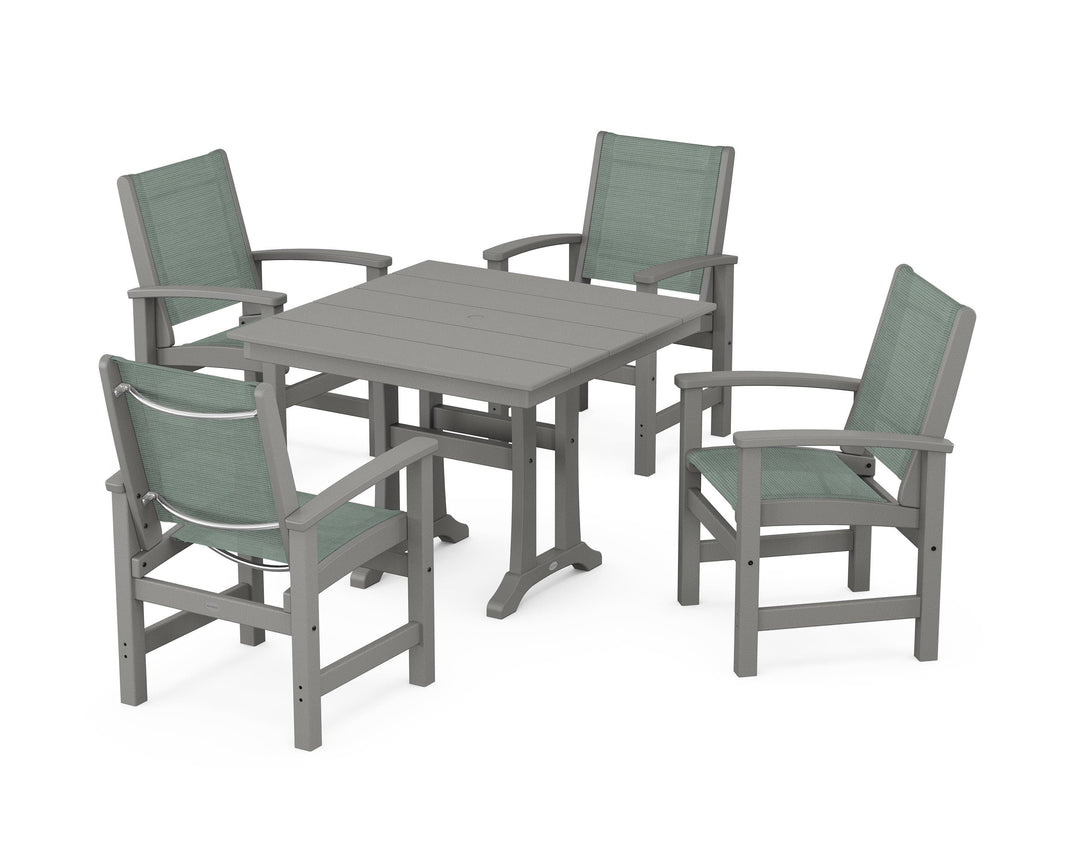 POLYWOOD® Coastal 5-Piece Farmhouse Dining Set With Trestle Legs