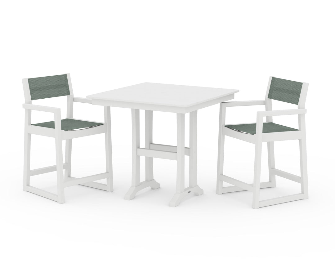 POLYWOOD® EDGE Sling Arm Chair 3-Piece Farmhouse Counter Set with Trestle Legs