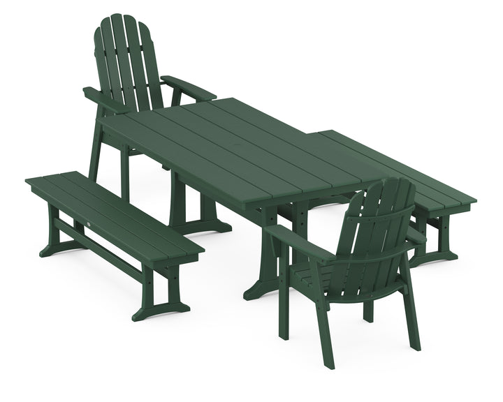 POLYWOOD® Vineyard Adirondack 5-Piece Farmhouse Dining Set With Trestle Legs