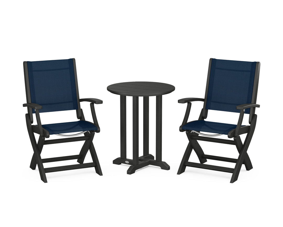 POLYWOOD® Coastal Folding 3-Piece Round Bistro Dining Set
