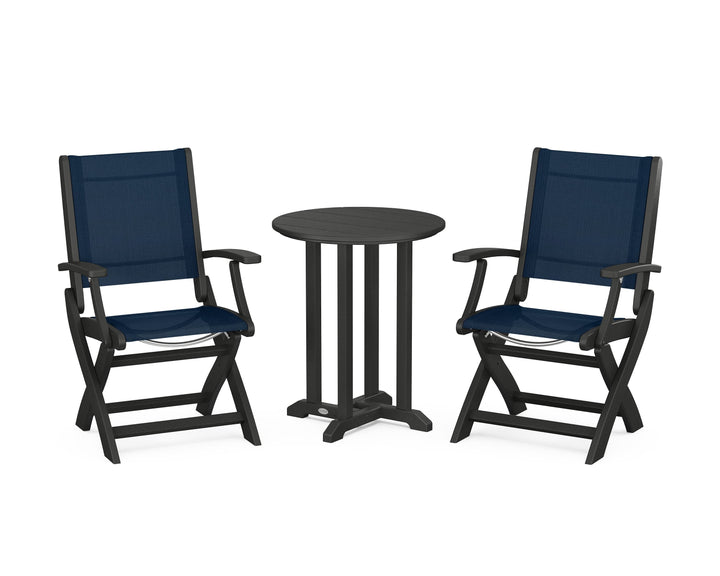 POLYWOOD® Coastal Folding 3-Piece Round Bistro Dining Set