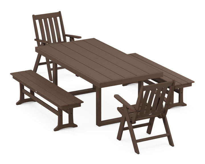 POLYWOOD® Vineyard Folding Chair 5-Piece Dining Set with Benches