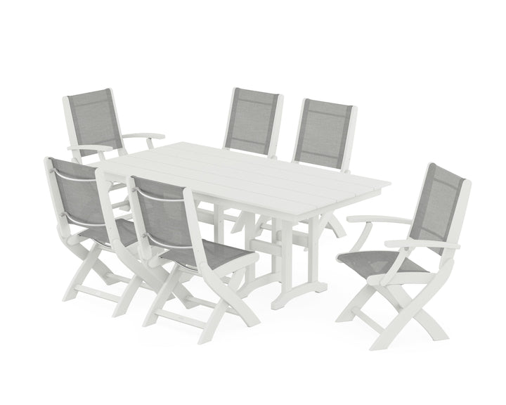 POLYWOOD® Coastal Folding Chair 7-Piece Farmhouse Dining Set