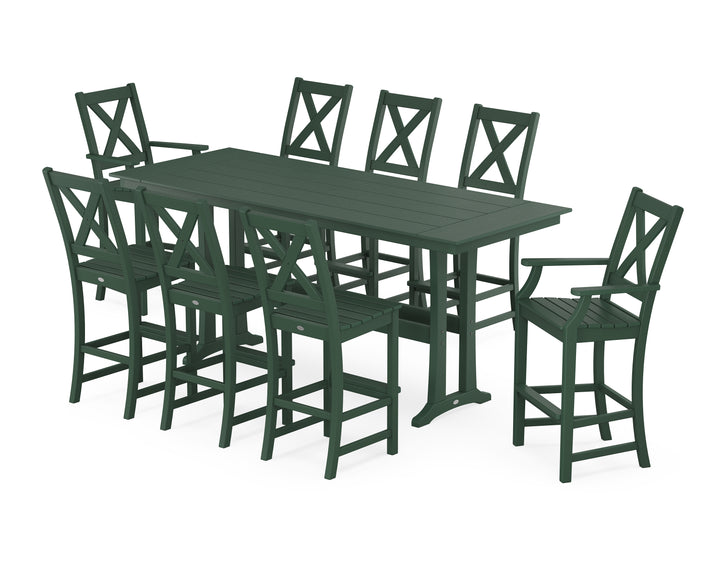 POLYWOOD® Braxton 9-Piece Farmhouse Bar Set with Trestle Legs