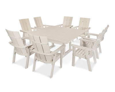 Modern Curveback Adirondack 9-Piece Farmhouse Trestle Dining Set