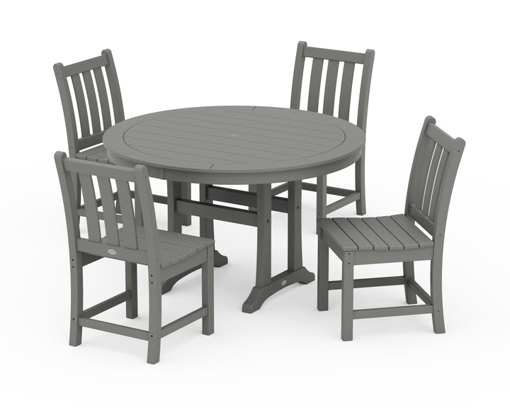 POLYWOOD® Traditional Garden Side Chair 5-Piece Round Dining Set With Trestle Legs