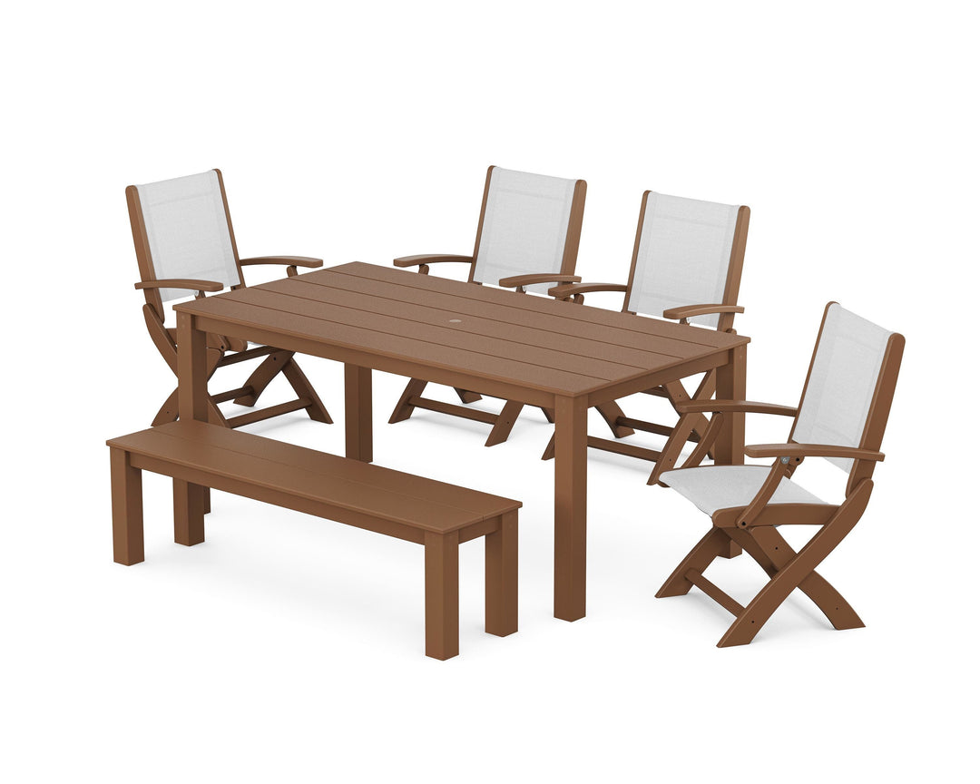 POLYWOOD® Coastal Folding Chair 6-Piece Parsons Dining Set with Bench
